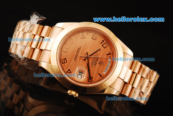 Rolex Day-Date II Rolex 3156 Automatic Movement Rose Gold Case and Strap with Rose Gold Dial and Arabic Numerals - Click Image to Close